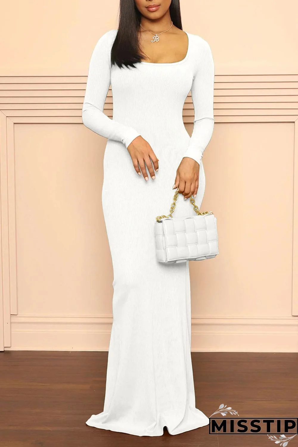 White Casual Solid Patchwork U Neck Straight Dresses