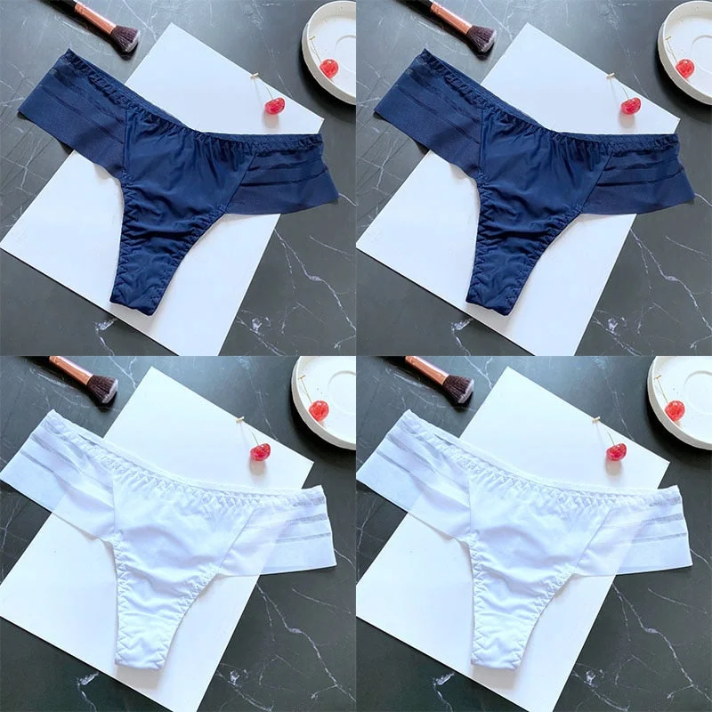 4PCS/Set Women Panties Sexy Seamless Panties Perspective Female Underpants G-string Thong Solid Color Pantys Intimates Lingerie