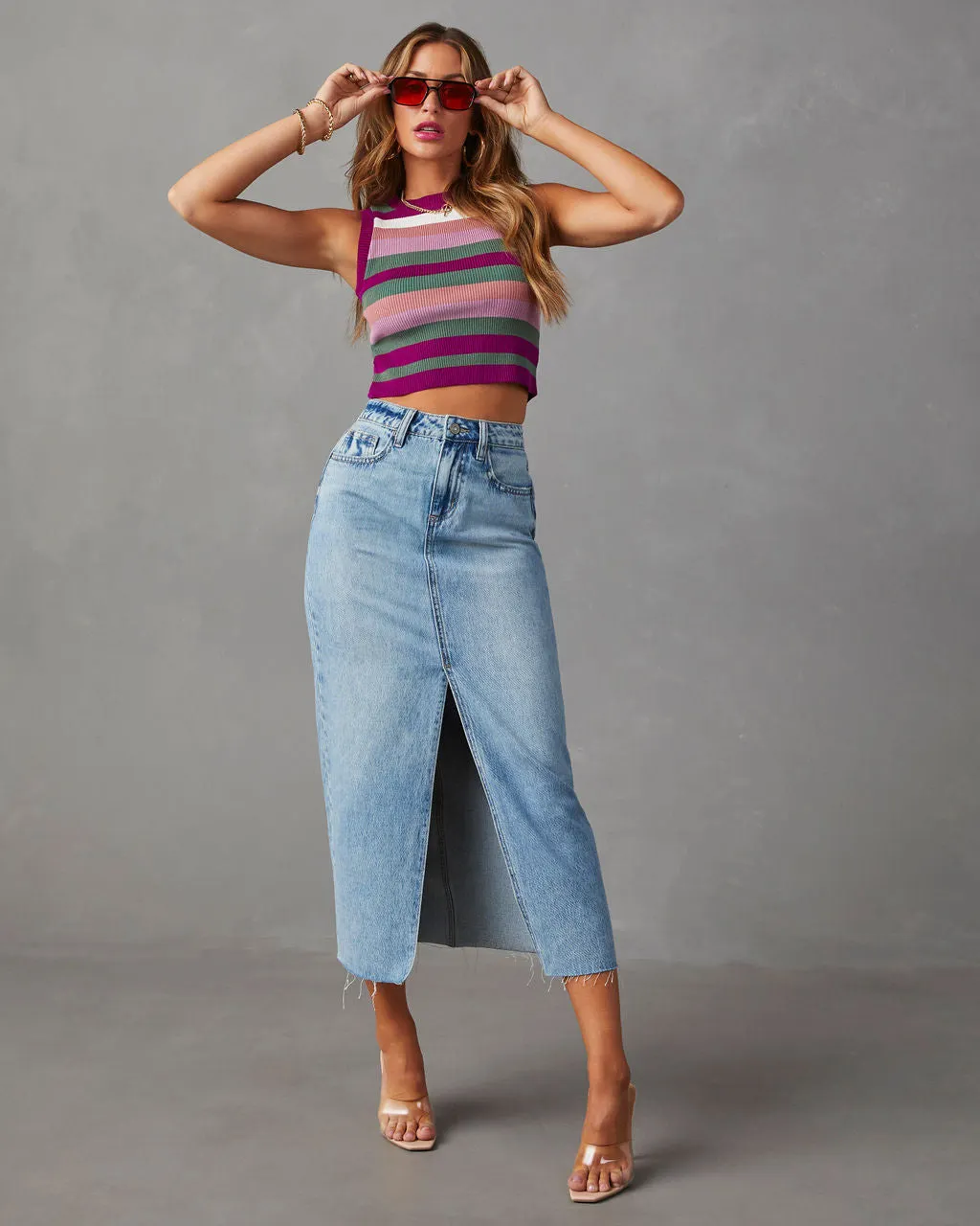 Fashion Slit Regular High Waist Type H Solid Color Bottoms