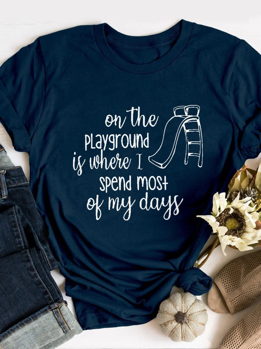 Funny Teacher Print Short Sleeve T-shirt