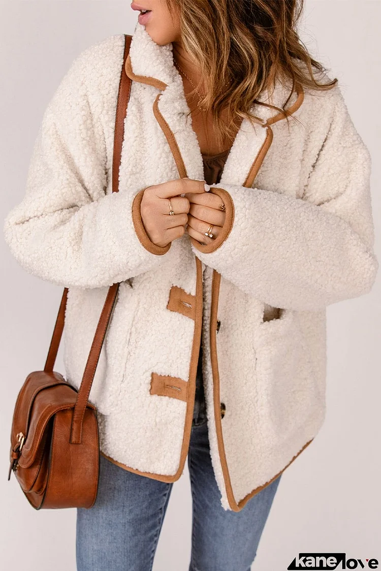 Contrast Binding Buttoned Sherpa Jacket