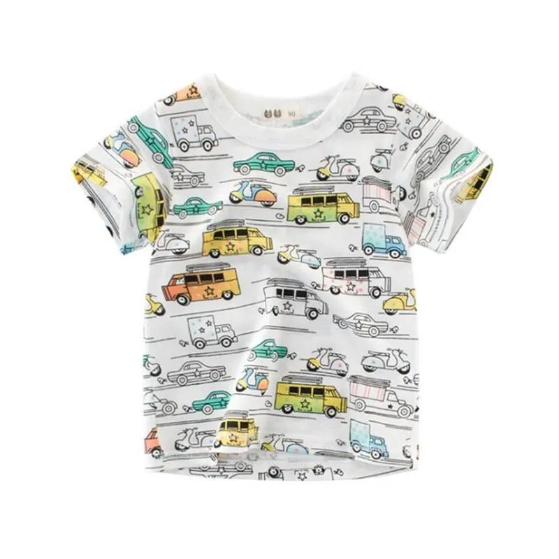 Summer Kids Boys Short Sleeve T-shirts Tops Clothes 2-8Y Baby Boy Excavator Print Tees Children Clothing Kid Cotton Outfit