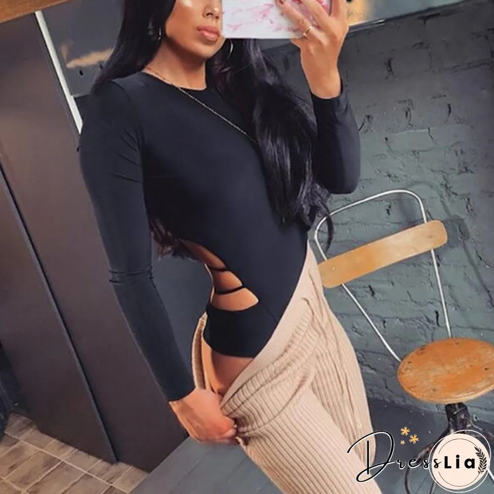 Autumn and Winter Women Neon Bodysuit Hollow-out Waist Bodysuit