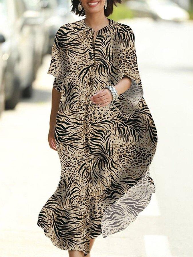 Batwing Leopard Print Shift Dresses