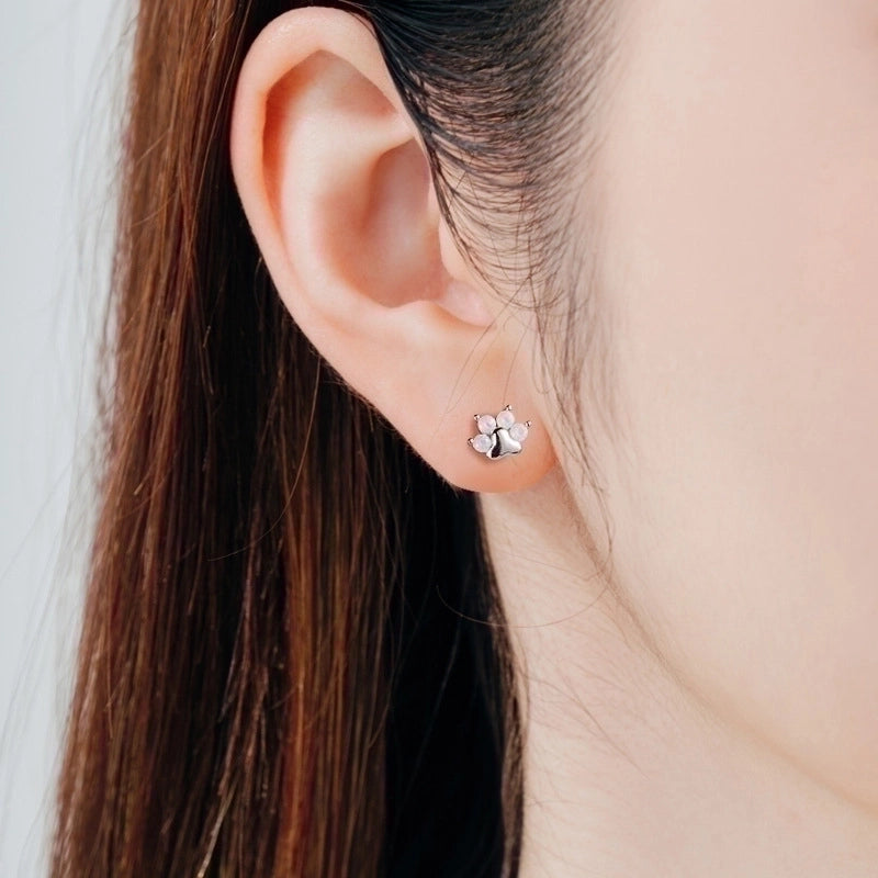 1 Pair Silver Zircon Cat’s Paw Ear Studs