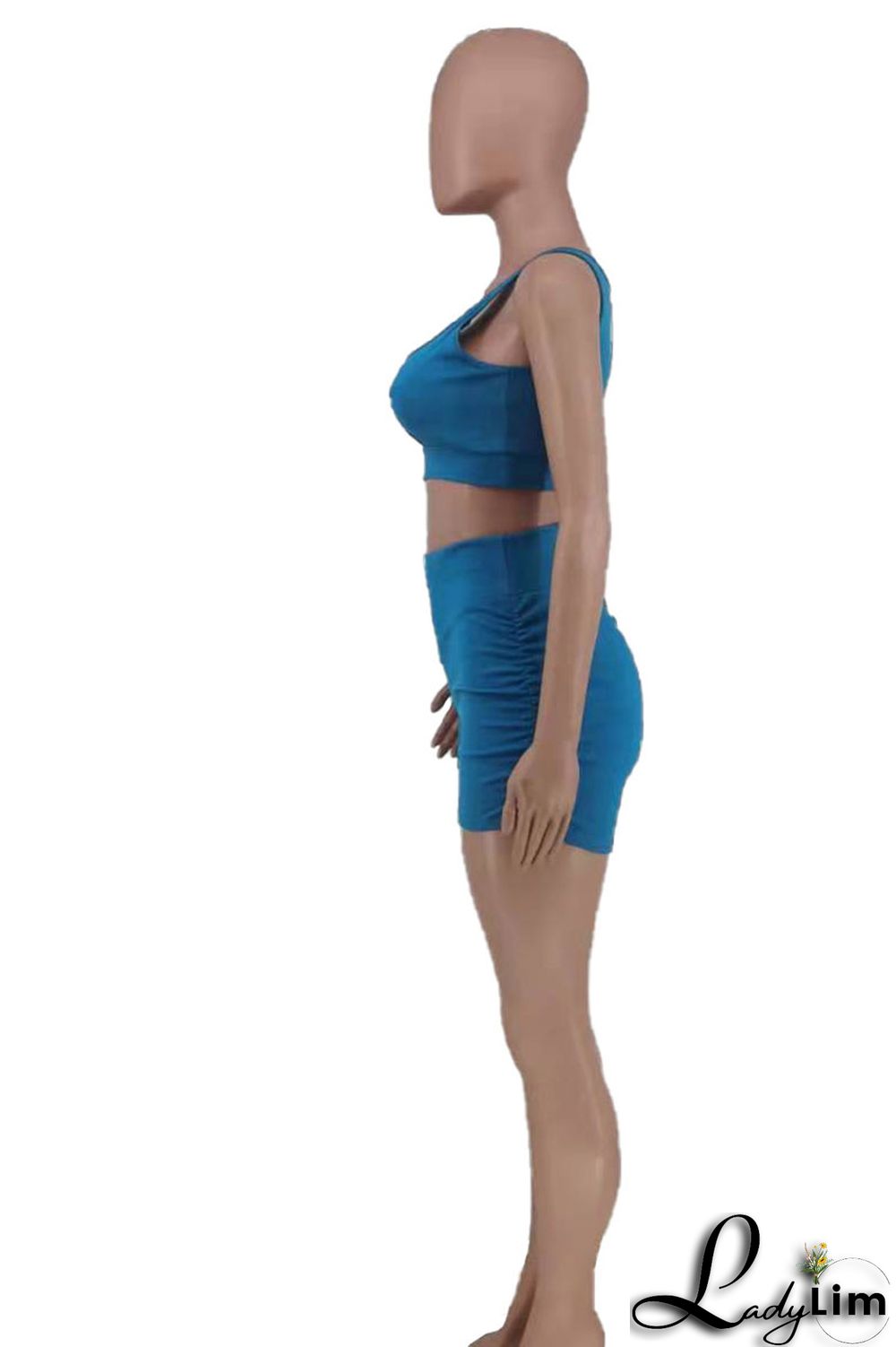 Rose Red Casual Print Split Joint U Neck Sleeveless Two Pieces