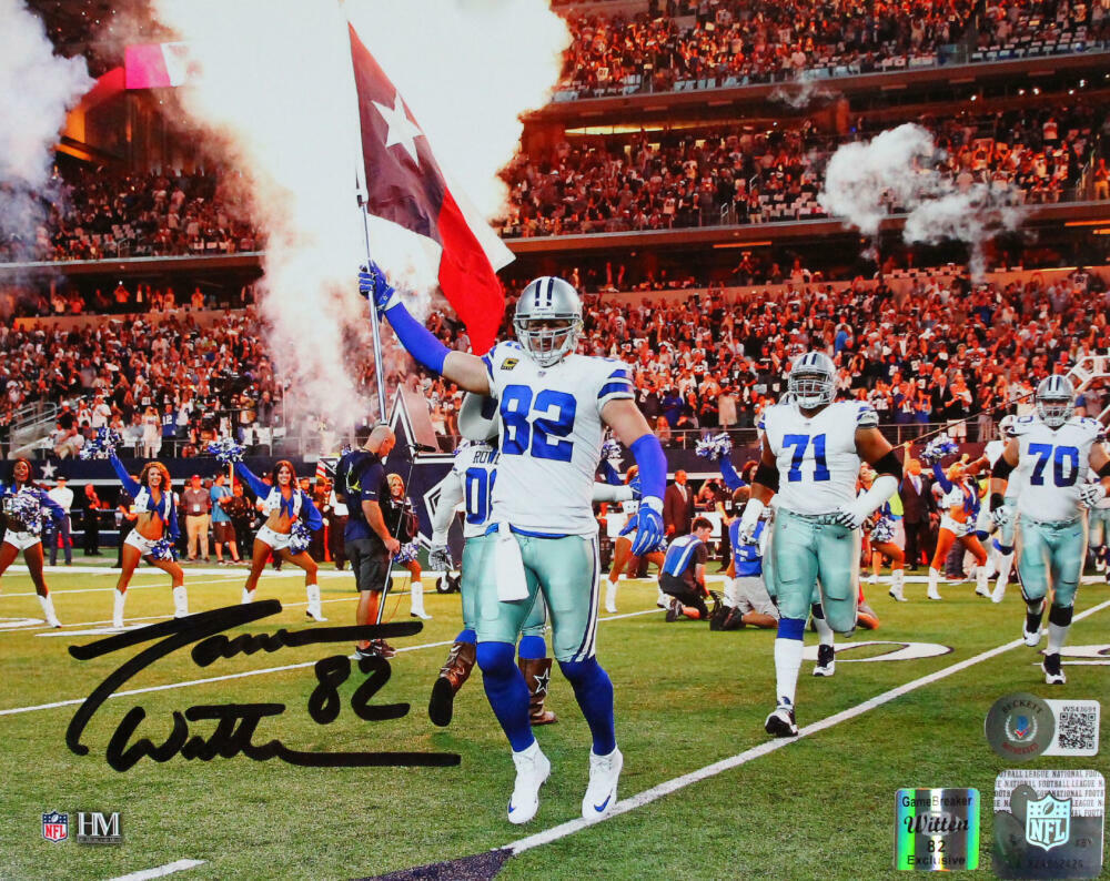 Jason Witten Autographed Dallas Cowboys 8x10 HM Photo Poster painting Texas Flag-Beckett W Holo