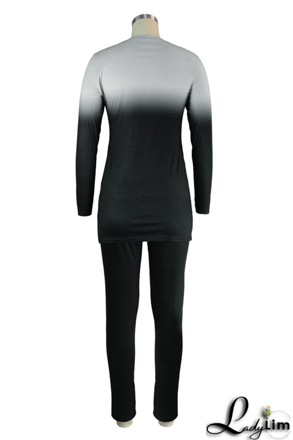 Stripe Fashion Casual Print Slit O Neck Long Sleeve Two Pieces