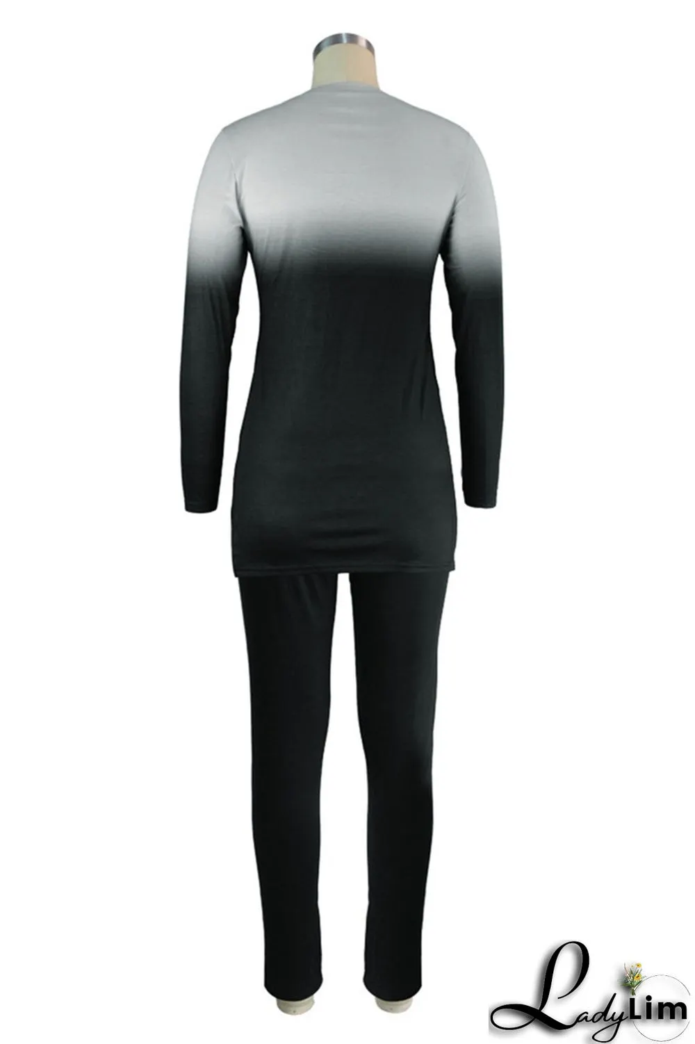 Stripe Fashion Casual Print Slit O Neck Long Sleeve Two Pieces