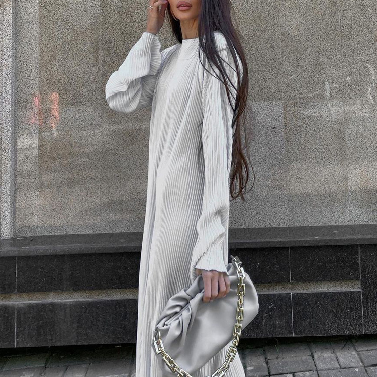 Ootddress Casual Loose Female Long Dress Long Sleeve Basic Solid High Streetwear White Summer For Women Fashion Maxi Dress Outfits