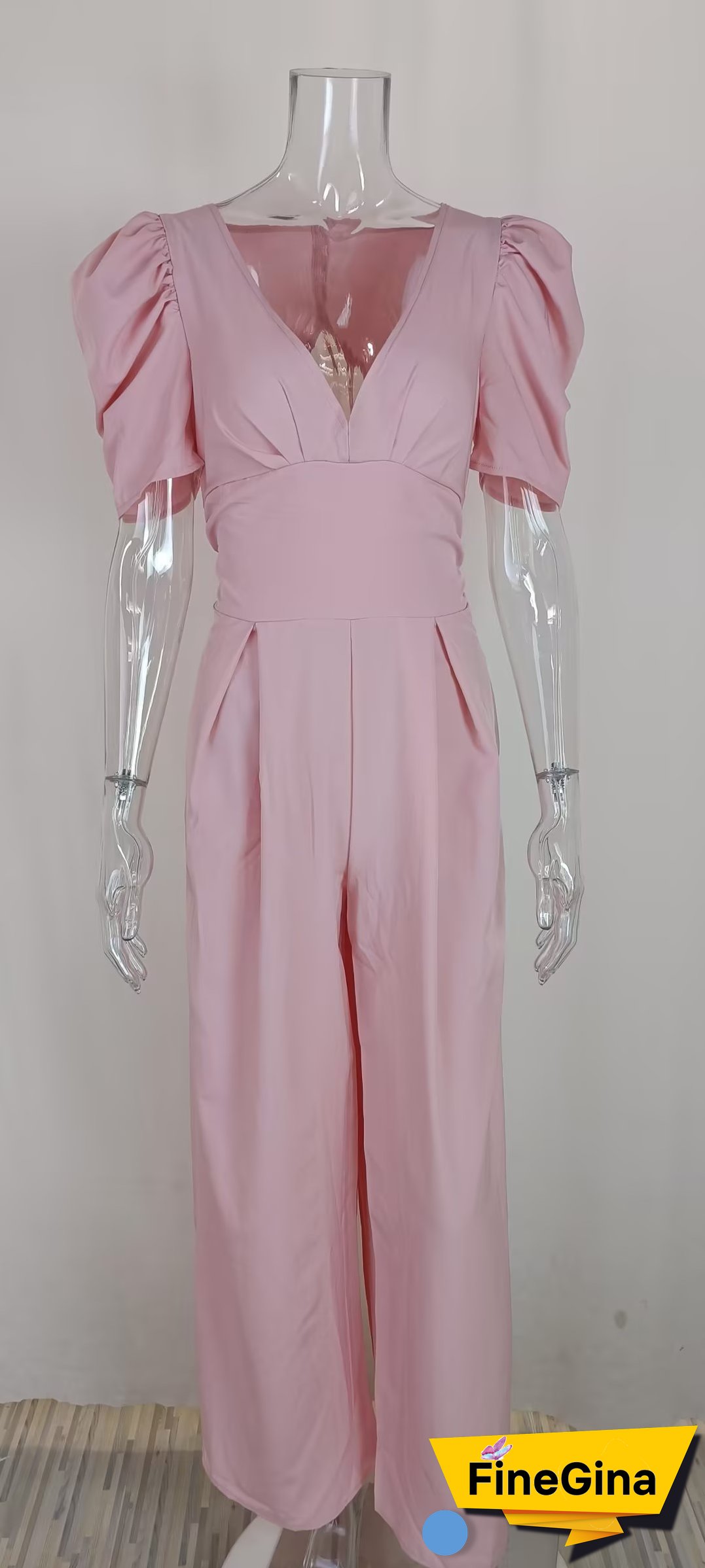 Plus Size Women Short Sleeve Wide Leg Jumpsuit