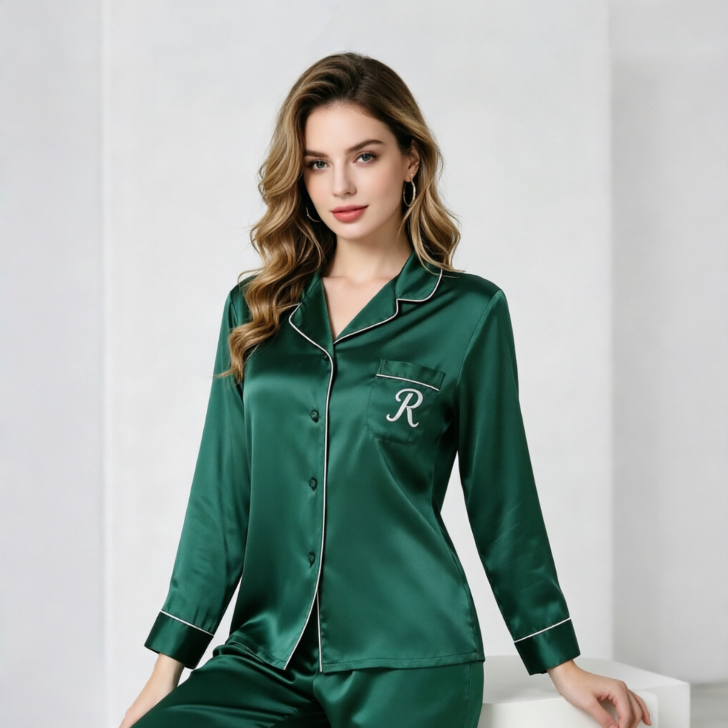 Monogrammed Silk Pajamas Women 100% Mulberry Silk Long Sleeve Soft Comfortable Sleepwear REAL SILK LIFE
