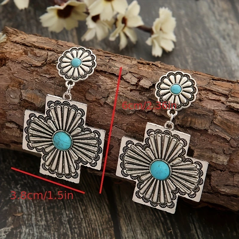 vintage western turquoise cross earrings 3