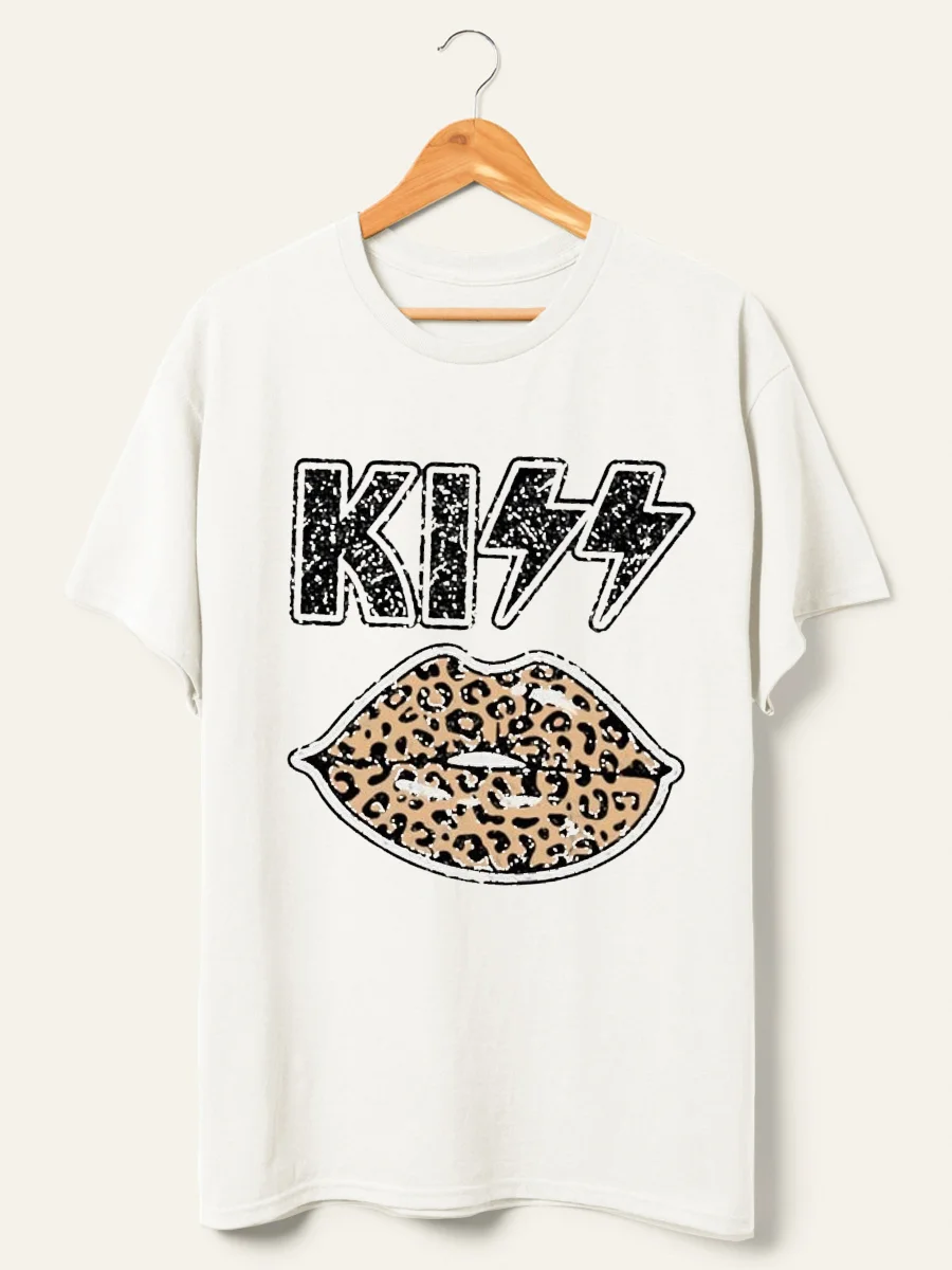 Oversized Vintage Leopard Lips Print T-Shirt ctolen