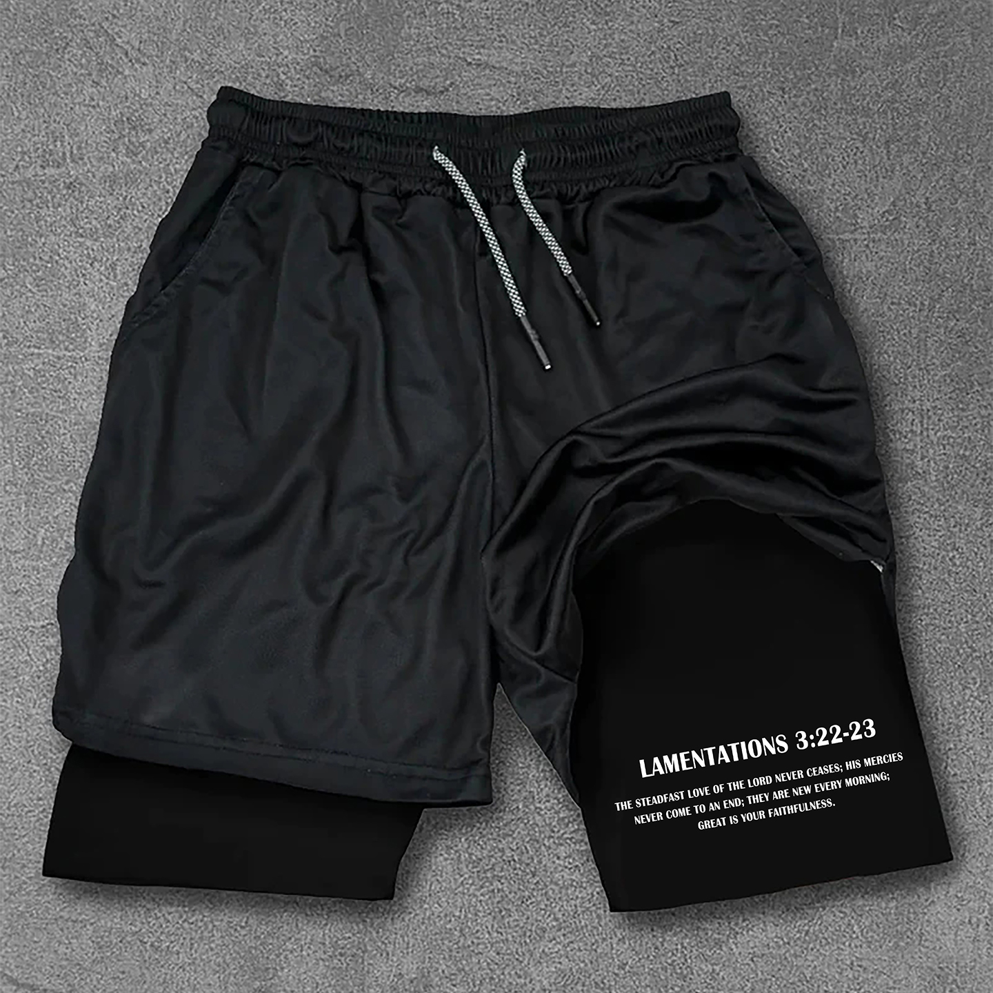 Men's Bible Lamentations 3：22-23 Drawstring Double Layer Shorts