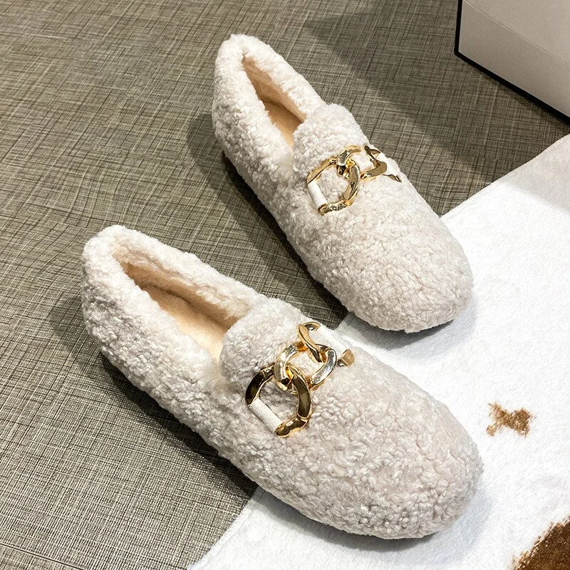 Furry Flats Loafers Fu66