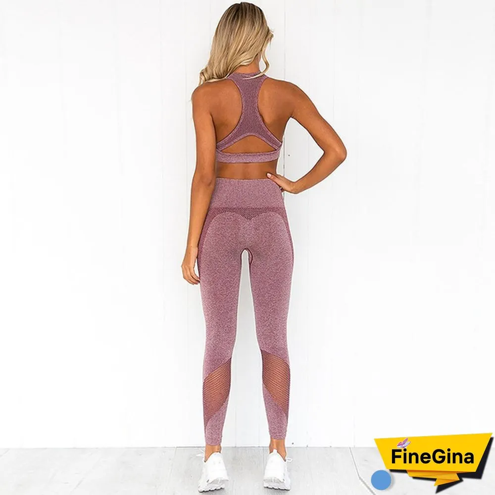 Women Workout 2 Pieces Set Sports Bra Seamless Legging Yoga Pant Gym Wear Bodybuilding Clothes