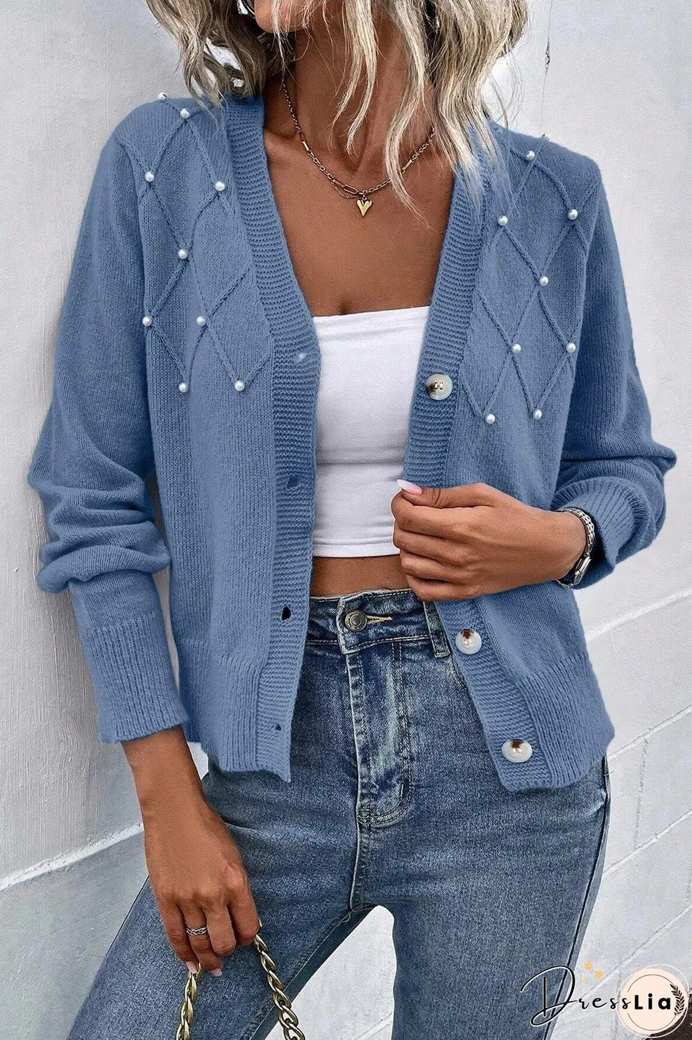 Pearl Trim Button Up Cardigan