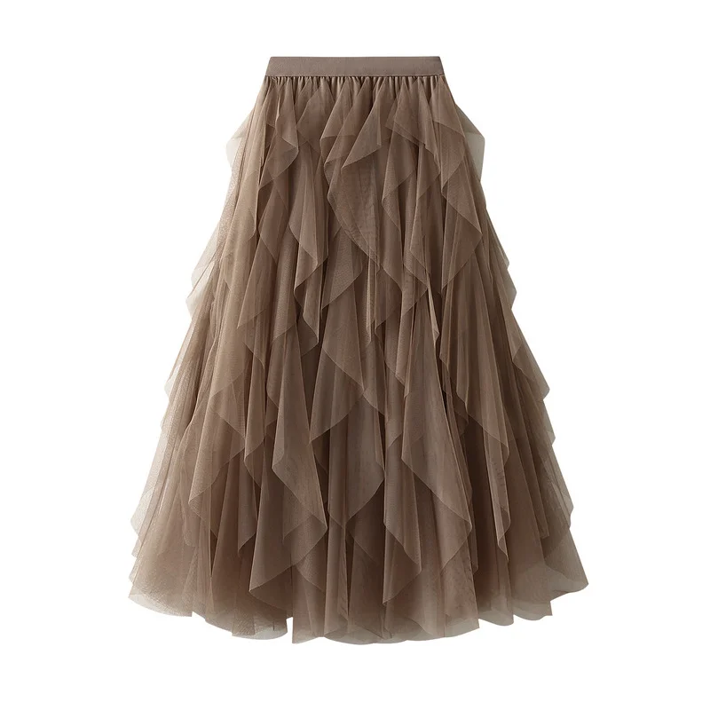 Nigikala Nigikala And Winter Korean Version Of Tight Waist Fashion Splicing Thin Mesh Splicing Irregular Long Waist Half-Body Skirt 8868