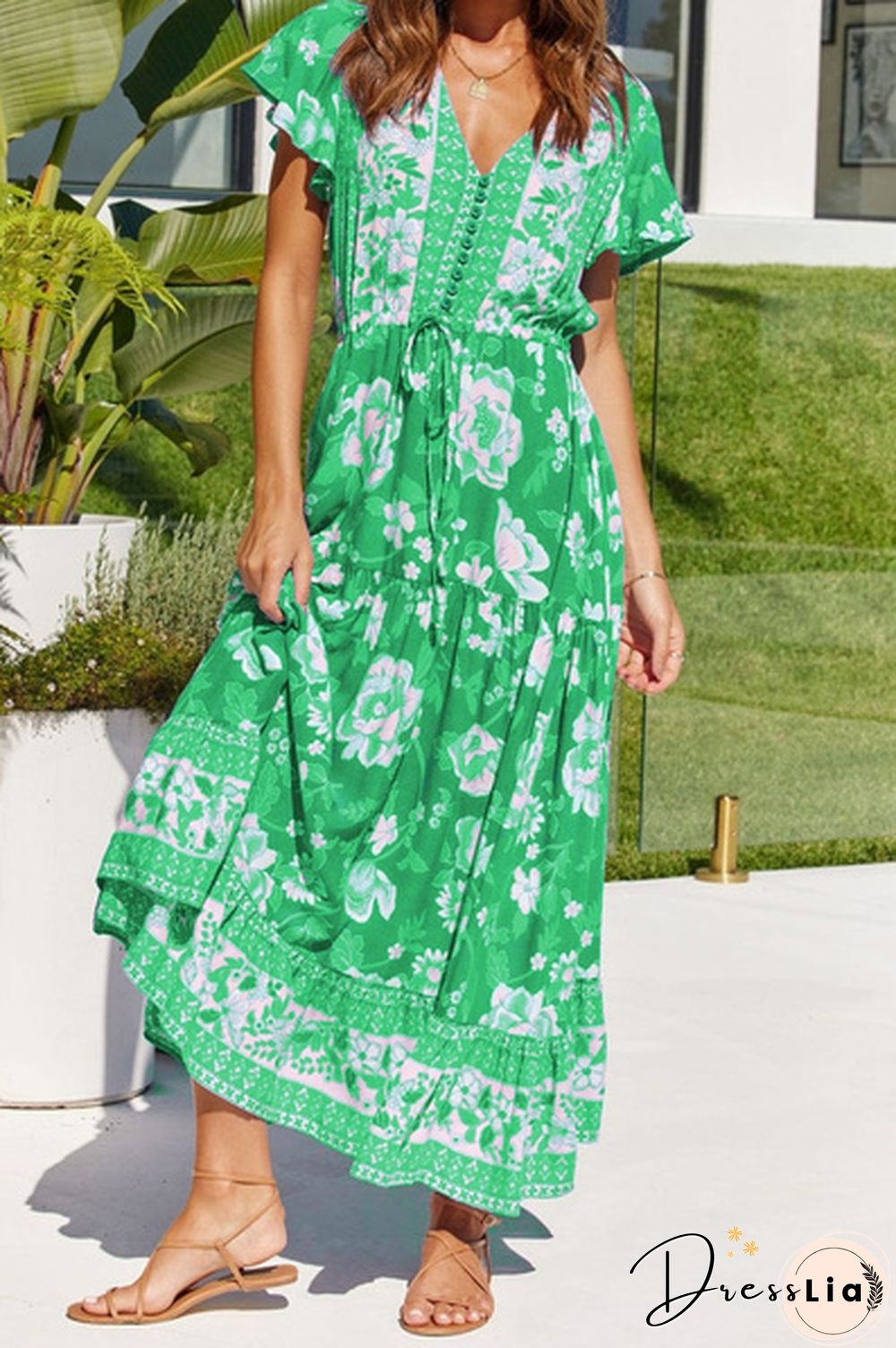 Women's Fashion Casual Flower Print Dresses Spring Summer Dresses Short Sleeve Dress Long Dress Plus Size Dress