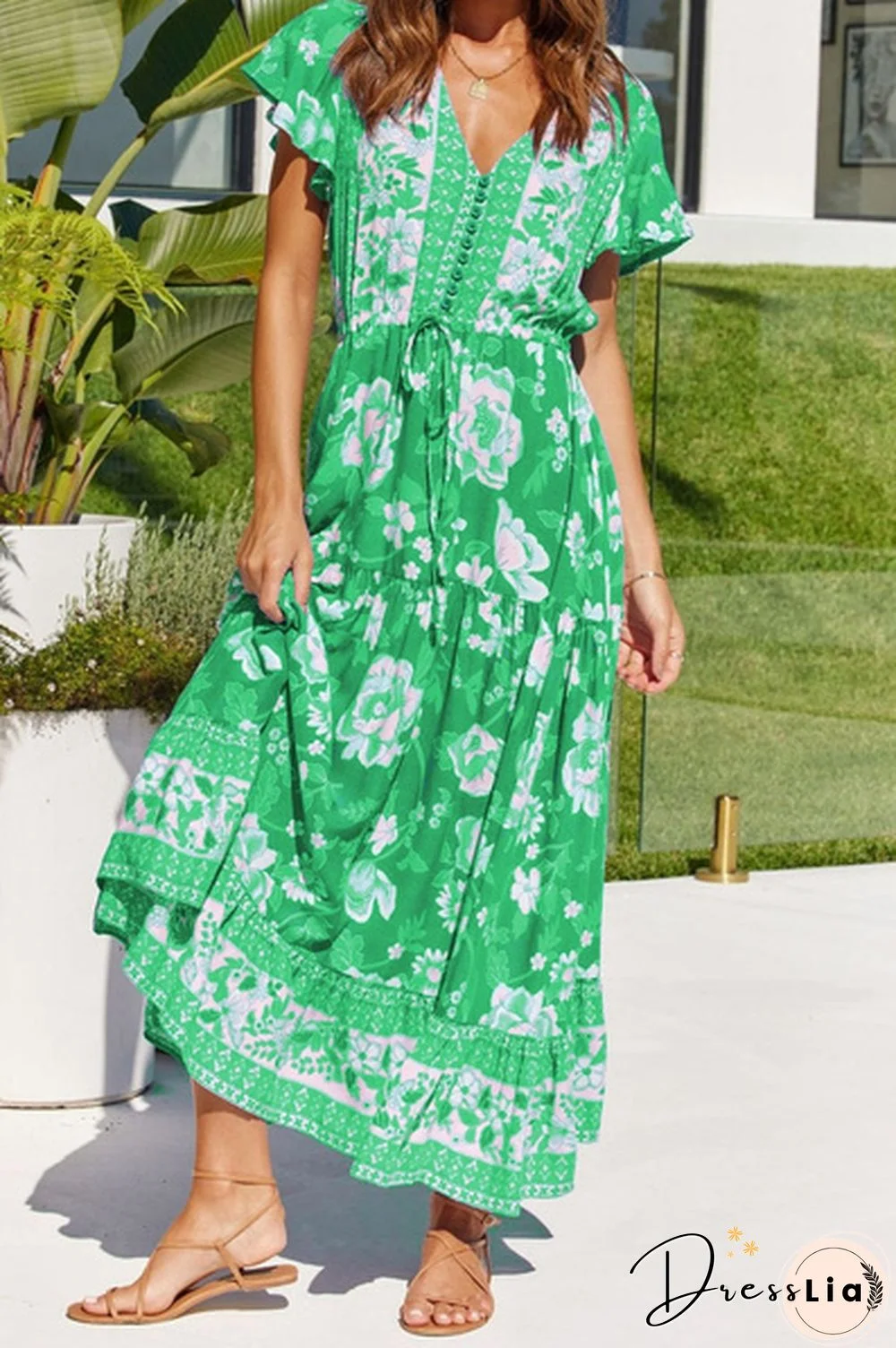 Women's Fashion Casual Flower Print Dresses Spring Summer Dresses Short Sleeve Dress Long Dress Plus Size Dress