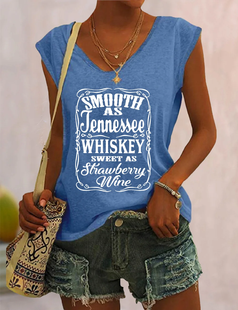 Smooth As Tennessee Whisky Sweet As Strawberry Wine V Neck Tank