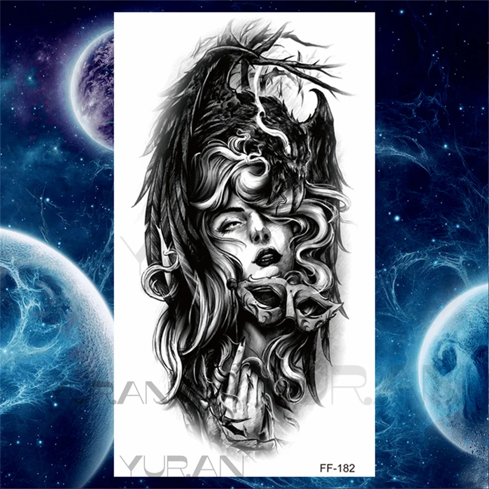 Sdrawing Scary Temporary Tattoos For Men Women Realistic Wolf Forest Lion Tiger Vampire Compass Fake Tattoo Sticker Arm Body Tatoos