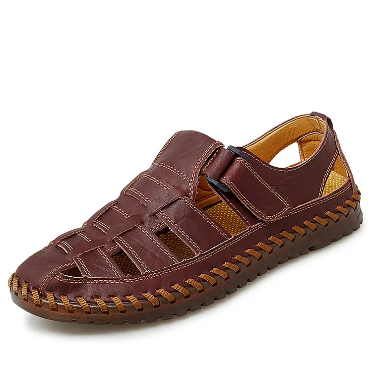 Men's Outdoor Daily Summer Hand-sewn Soft Leather Casual Sandals  Stunahome.com