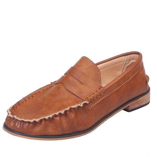 Low Heel One-Step Leather Shoes -loafers
