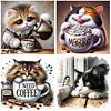 (4-Pack)Cats And Coffee-Full Round Diamond Painting 30*30CM