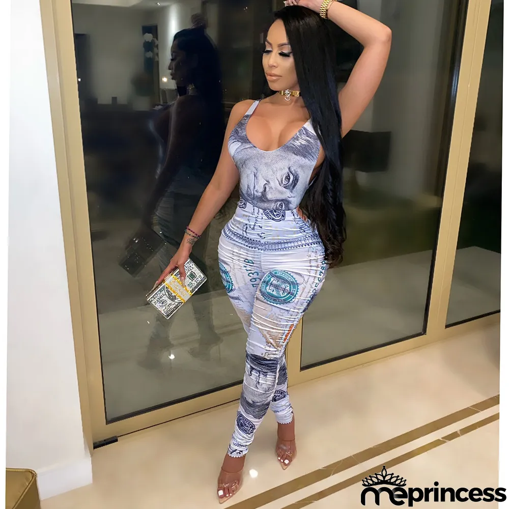 Dollar Print Vest And Pants Two Piece Set