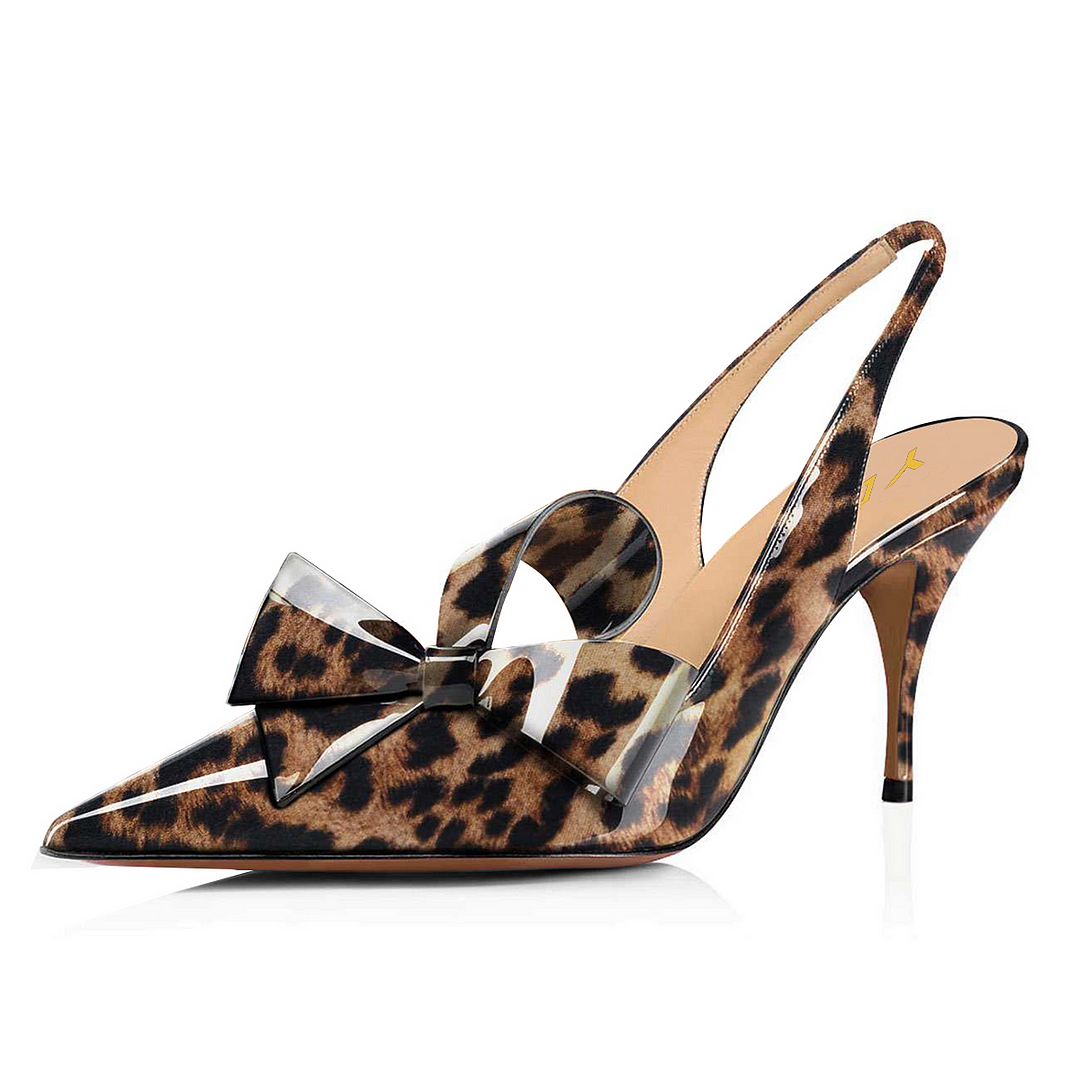 Leopard Pointy Toe Sandals Mirror Material Slingback Sandals