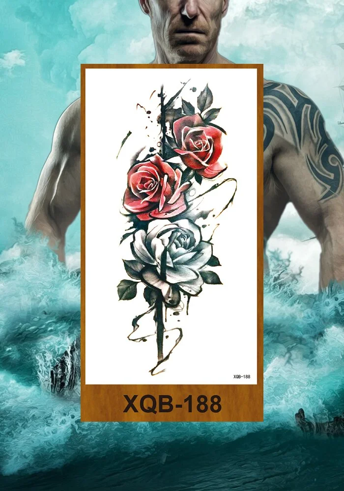 Temporary Tattoos Stickers Women Girl Chest Arm Fake Tatoo Lotus Peony Rose Magnolia Flowers Totem Face Body Makeup Waterproof
