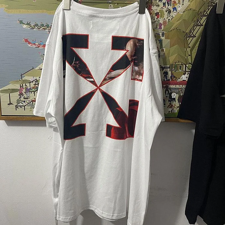 Off White T Shirt Arrow Casual Printed Men's and Women's short sleeve Tshirt Cotton Fashion Owt