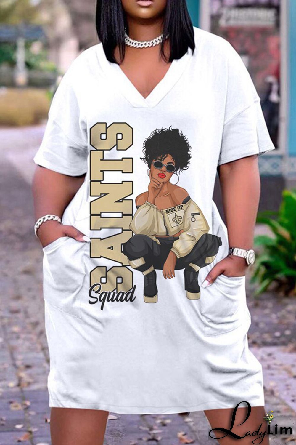 Orange Green Fashion Casual Print Basic V Neck Short Sleeve Dress