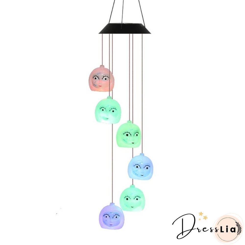 Halloween Solar Skeleton Skull Wind Chimes Light LED Color Changing