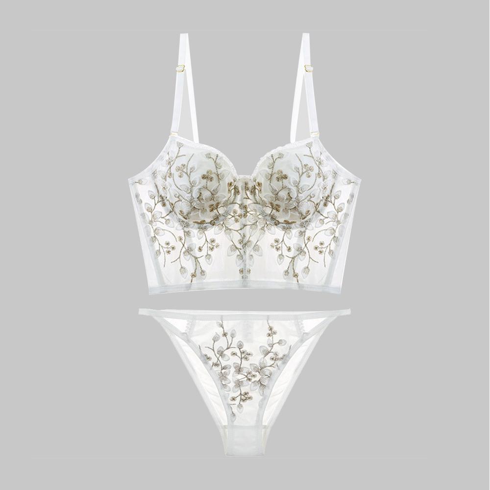  thdmladies Transparent Lace Briefs Bra Set thedmladies