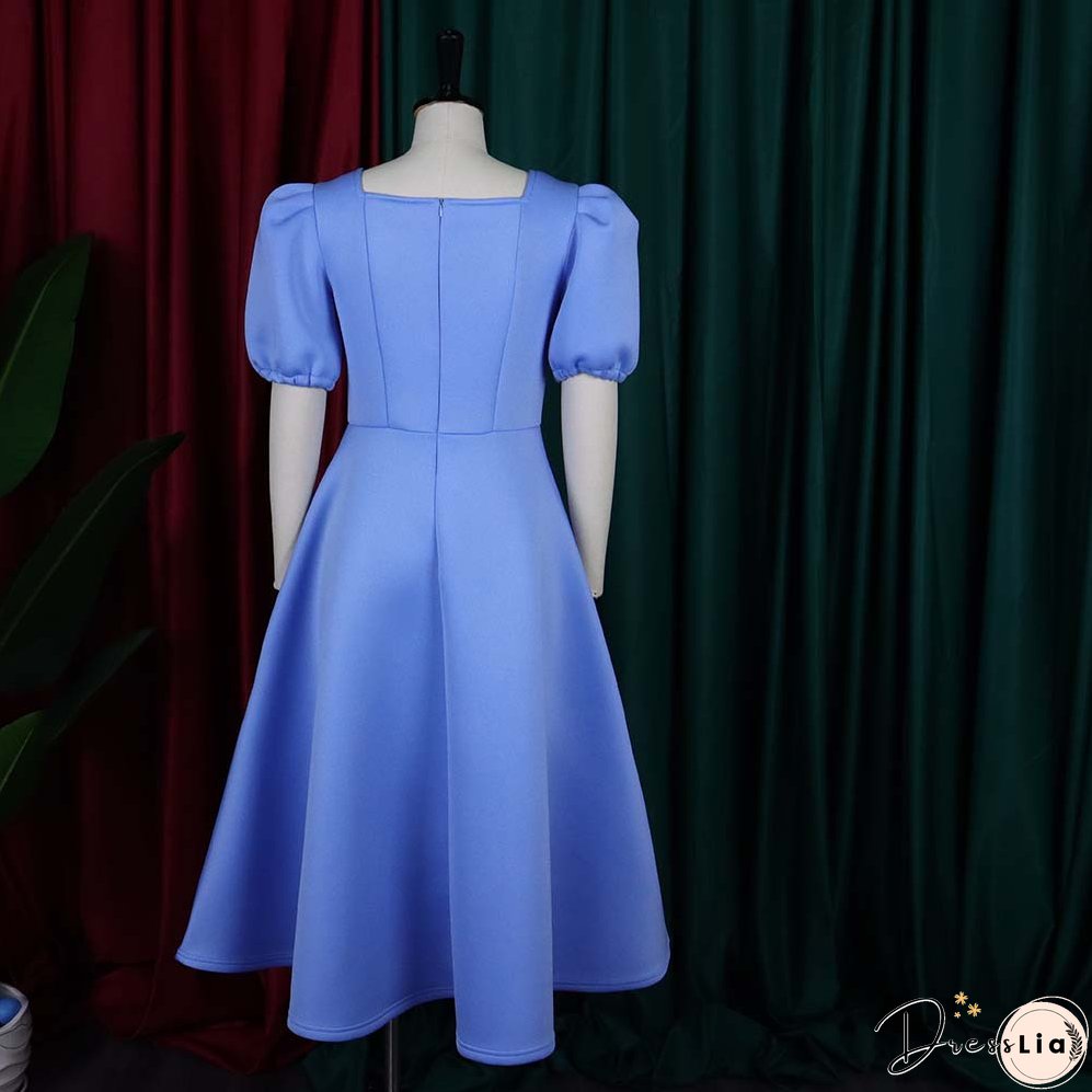 Women's Summer Short Sleeve Pleated Solid Color Large Skirt Party Dress Dress