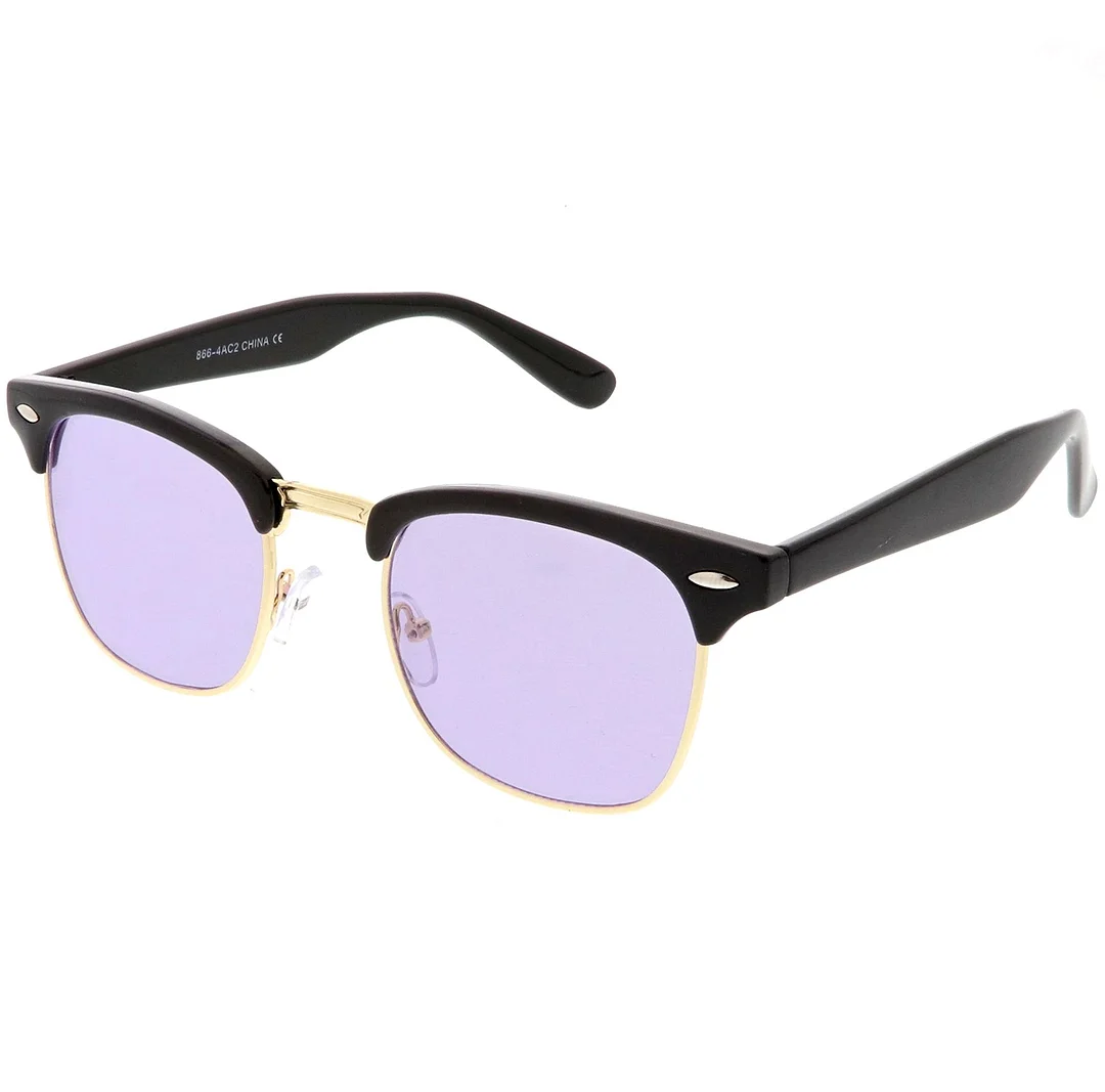 Modern Horn Rimmed glasses Semi Rimless Color Tinted Square Lens 49mm