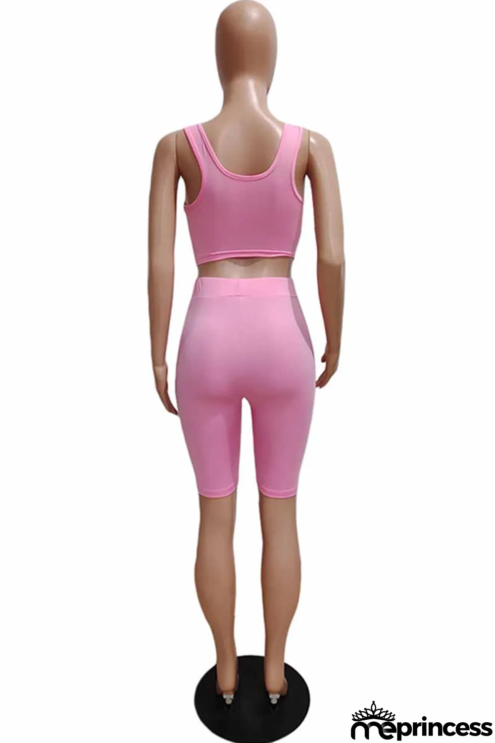 Red Casual Print Letter U Neck Sleeveless Two Pieces