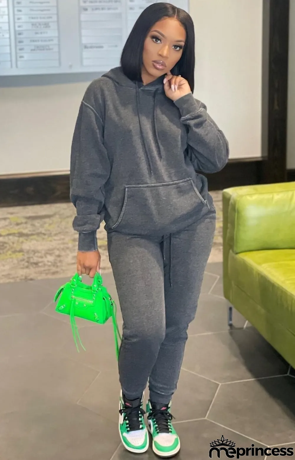 Winter Casual Gray Pocket Hoodes and Sweetpants Two Piece Tracksuits