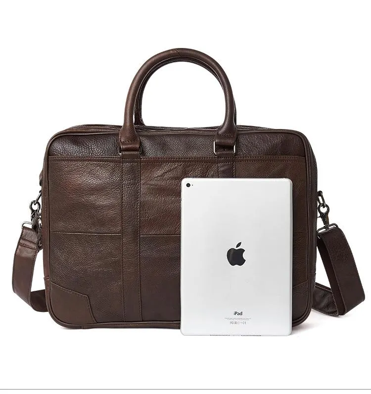 Retro Men's Leather Brifecase 15.6 Laptop Portable Bag