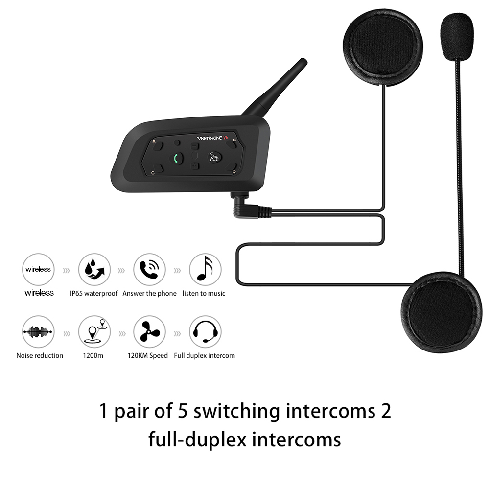 

V6 1200M Motorcycle Bluetooth-compatible Helmet Headset Intercom 2 Riders Interphone, 01, 501 Original