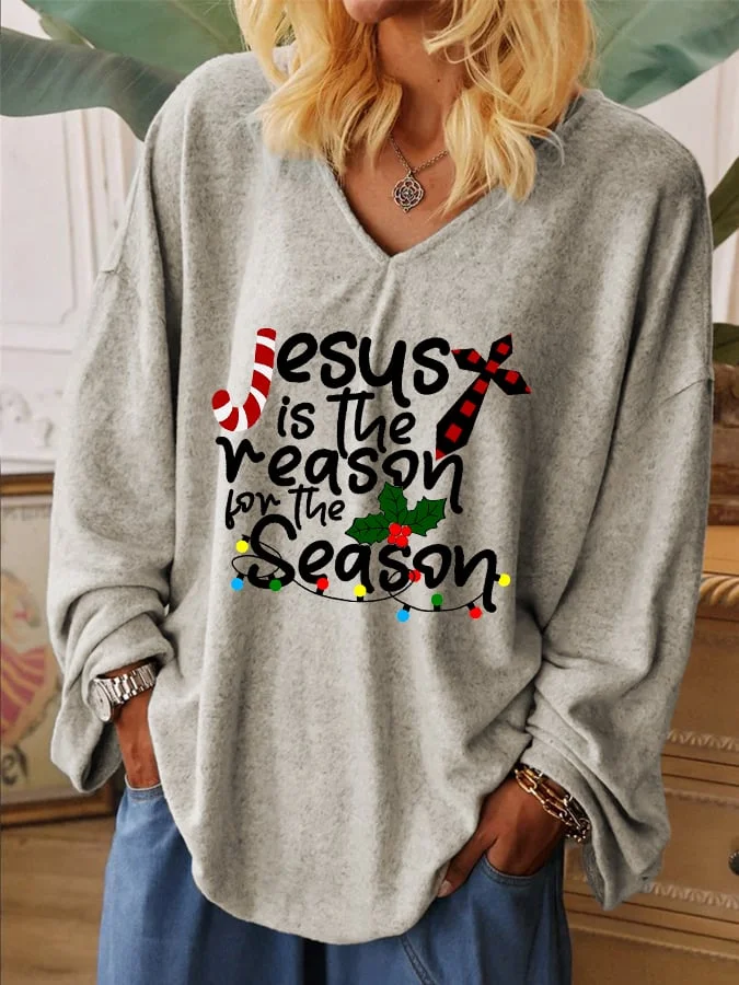 Women's Christmas "Jesus is the cause of the seasons" Print Long Sleeve T-Shirt