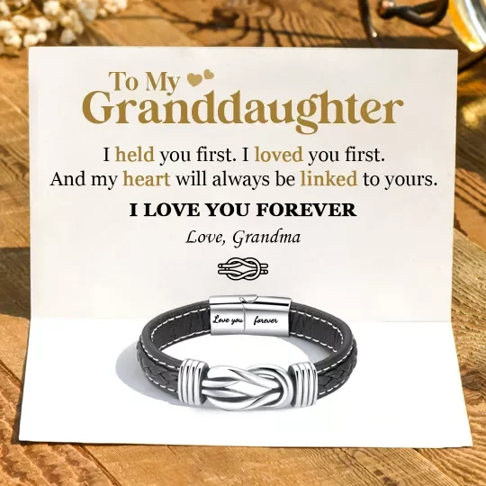 To My Granddaughtermy heart will always be linked to yours Leather Knot Bracelet Birthday Gift