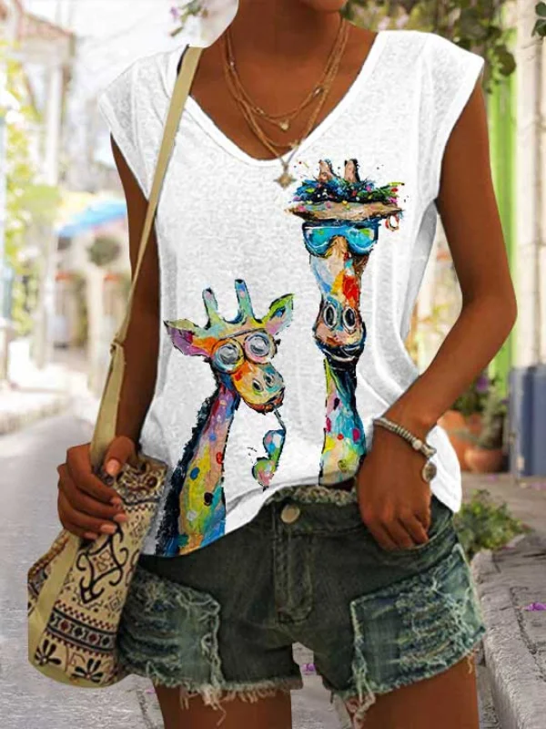 Women's Giraffe Print Casual T-Shirt
