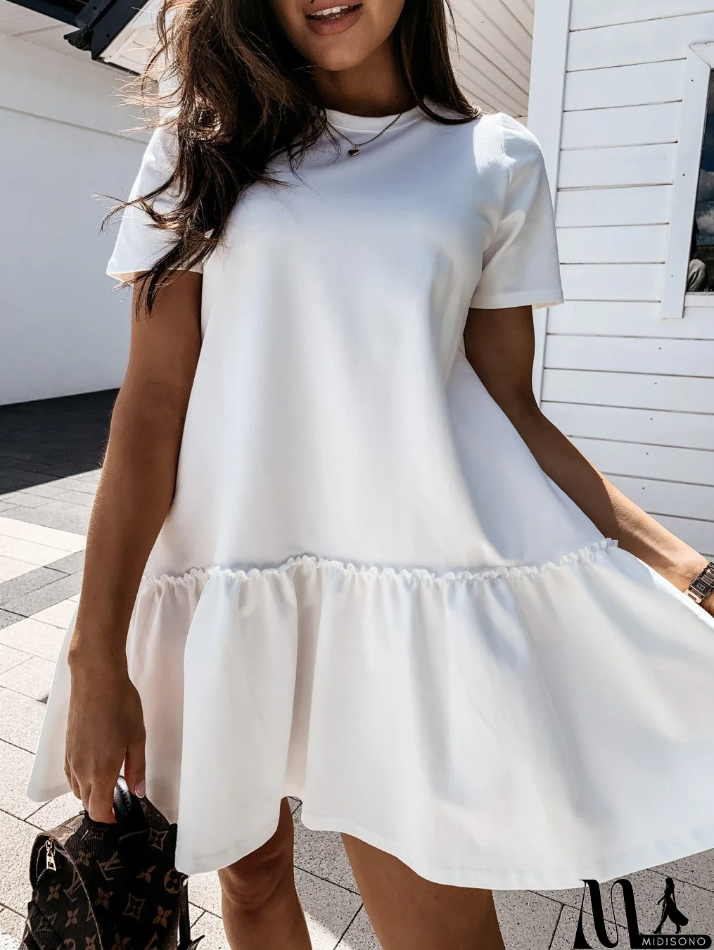 MidiSono - Short Sleeve Loose Round Neck Dress