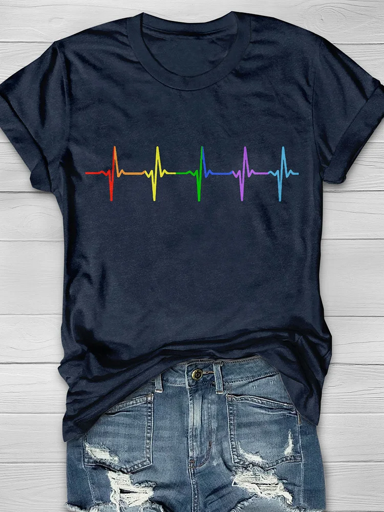 Rainbow Pulse Hearbeat Love Pride Print T-shirt socialshop