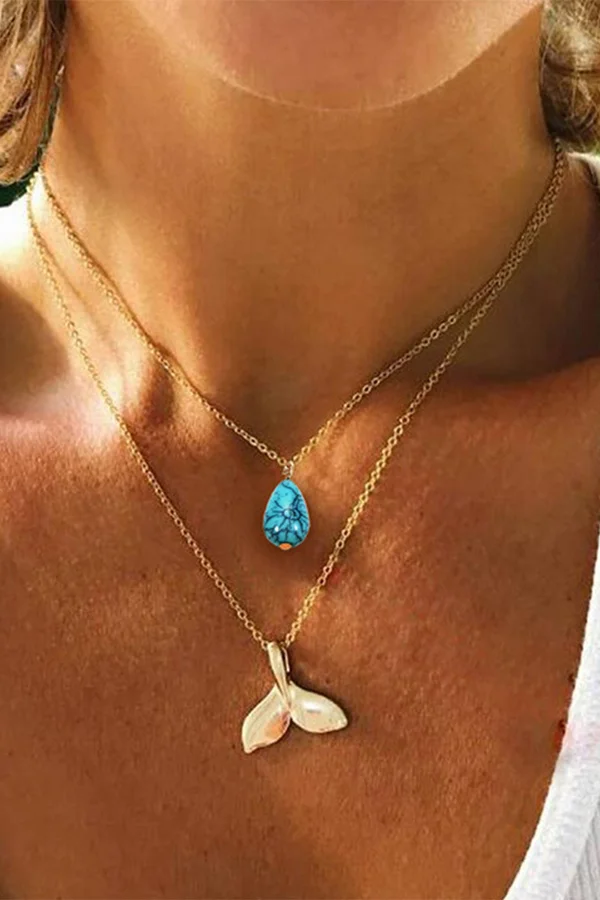 Turquoise Alloy Mermaid Double Layer Necklace