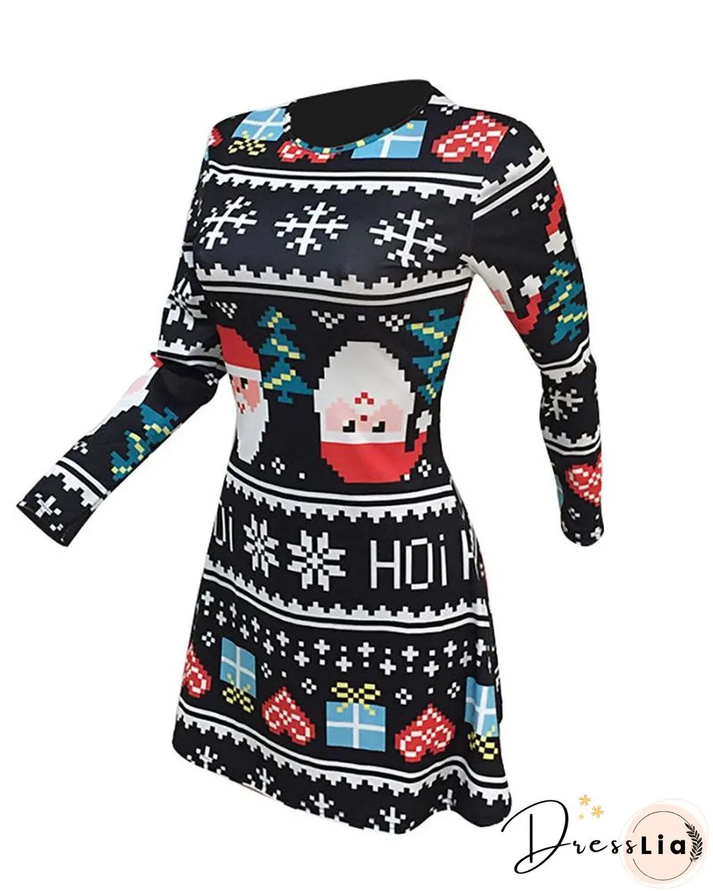 Christmas Print Long Sleeve Casual Dress